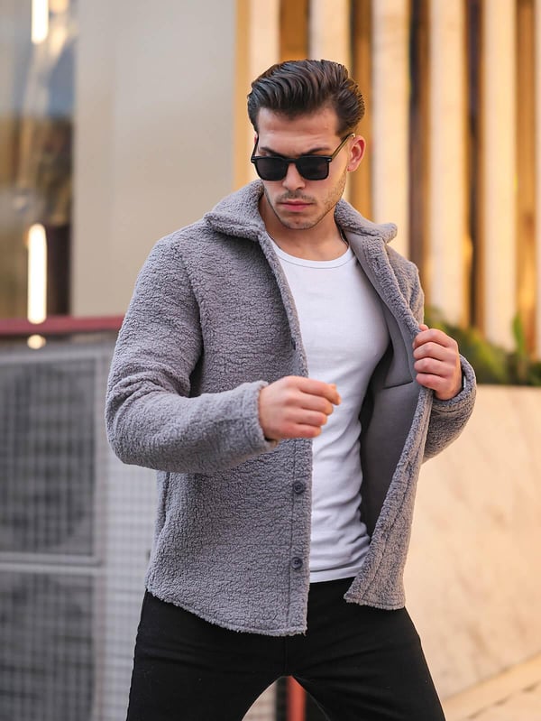 Tek Cepli Oversize Peluş Ceket- Füme