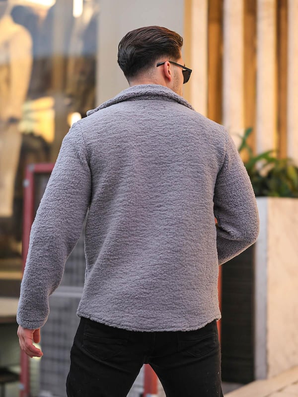 Tek Cepli Oversize Peluş Ceket- Füme