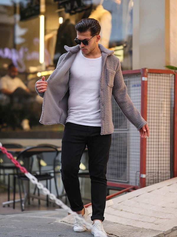 Tek Cepli Oversize Peluş Ceket- Füme