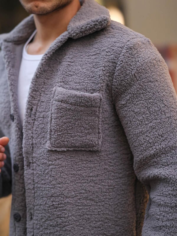 Tek Cepli Oversize Peluş Ceket- Füme