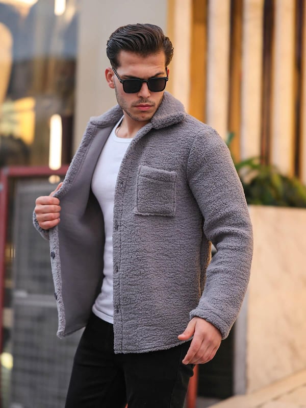 Tek Cepli Oversize Peluş Ceket- Füme