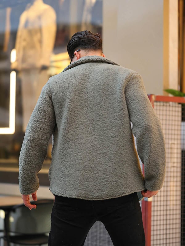 Tek Cepli Oversize Peluş Ceket- Haki