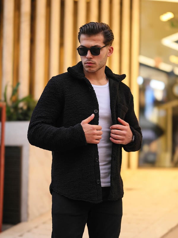 Tek Cepli Oversize Peluş Ceket- Siyah