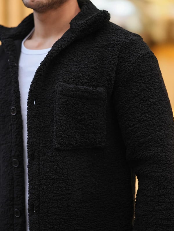 Tek Cepli Oversize Peluş Ceket- Siyah
