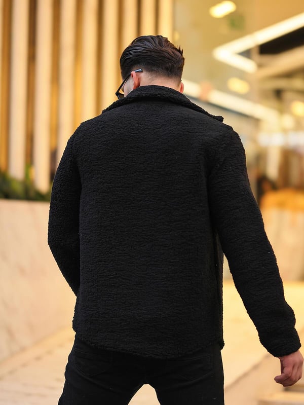 Tek Cepli Oversize Peluş Ceket- Siyah