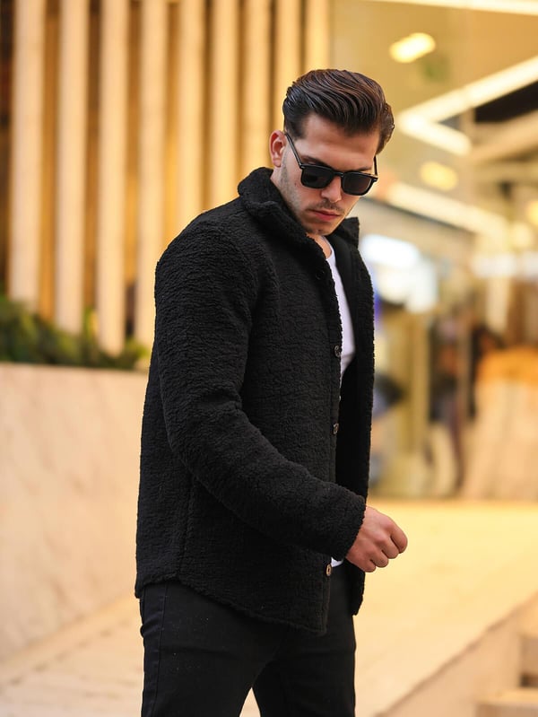 Tek Cepli Oversize Peluş Ceket- Siyah