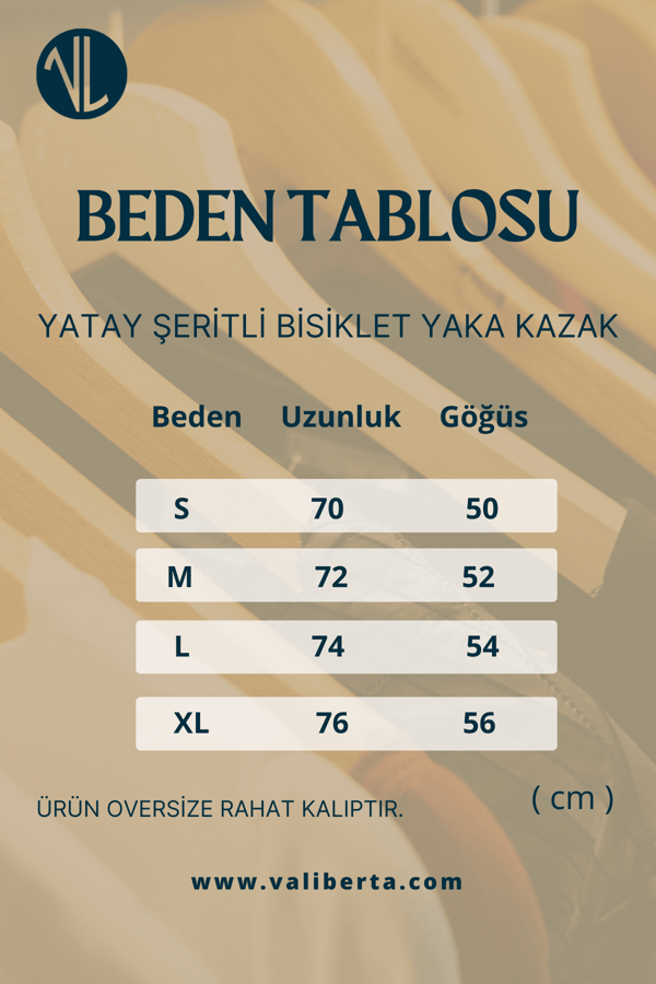 Yatay Şeritli Bisiklet Yaka Kazak - Mavi