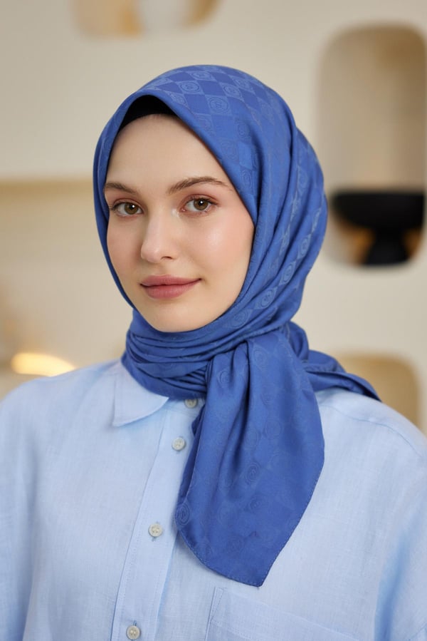 Şalland Monogram Desen Jakar Eşarp İndigoŞLLNDMNGRMDSNJAKARESARPŞalland