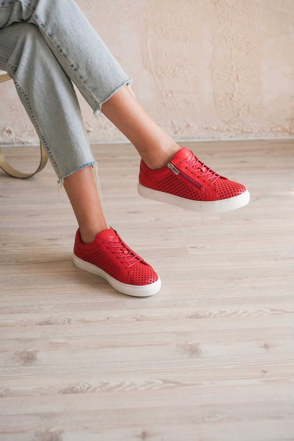Lizbon Kadın Sneaker Kırmızı Hakiki Deri Comfort Yumuşak Taban Günlük Spor Ayakkabı