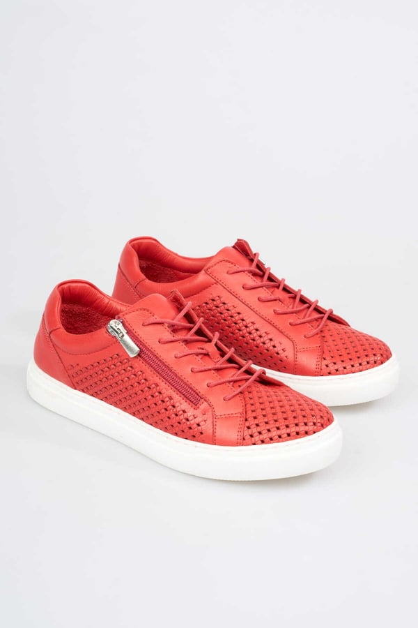 Lizbon Kadın Sneaker Kırmızı Hakiki Deri Comfort Yumuşak Taban Günlük Spor Ayakkabı