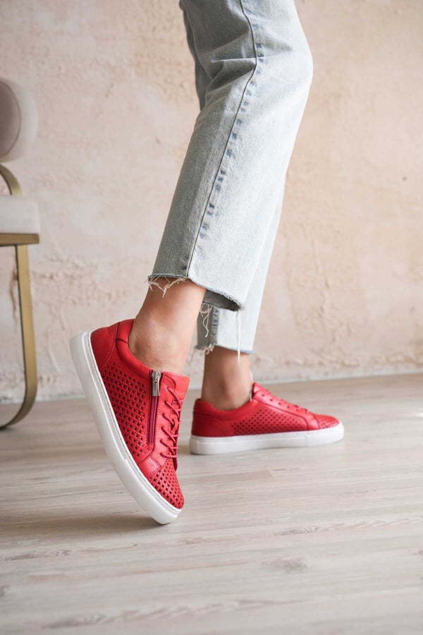 Lizbon Kadın Sneaker Kırmızı Hakiki Deri Comfort Yumuşak Taban Günlük Spor Ayakkabı
