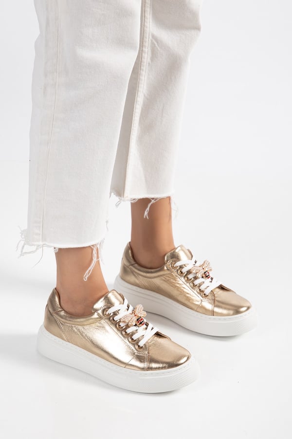 Valencia Kadın Sneaker Altın Hakiki Deri Comfort Yumuşak Taban