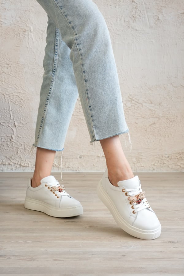 Valencia Kadın Sneaker Beyaz Hakiki Deri Comfort Yumuşak Taban Günlük Spor Ayakkabı