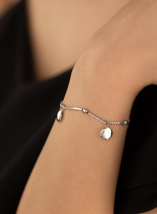 925 AYAR GÜMÜŞ box zincirli üç toplu charm bileklik