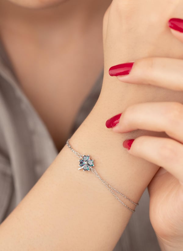 925 AYAR GÜMÜŞ MİSTİK TOPAZ YONCA BİLEKLİK