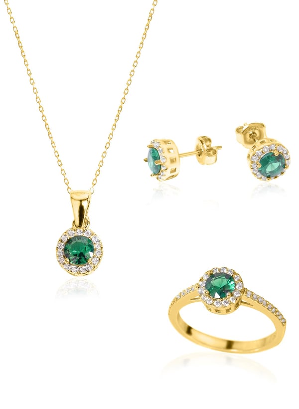 925 AYAR GÜMÜŞ YEŞİL TEK TAŞLI SET