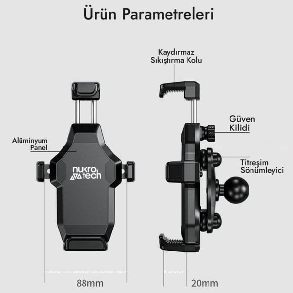 NUKROTECH M25 GİDON BAĞLANTILI TİTREŞİM MODÜLLÜ TELEFON TUTUCU