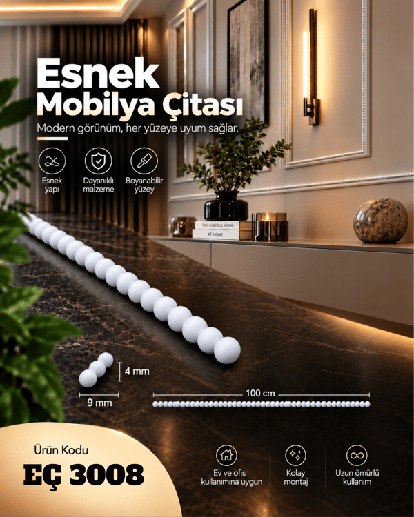 ESNEK ÇITA , ESNEK BONCUK MODEL MOBİLYA VE DUVAR ÇITASI EÇ 3008 (100 CM)