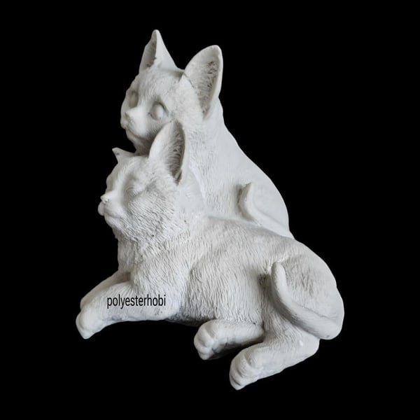 Ob 2489 - Yavrulu Kedi Biblo Heykel Ham Polyester Ev ,Ofis Dekor