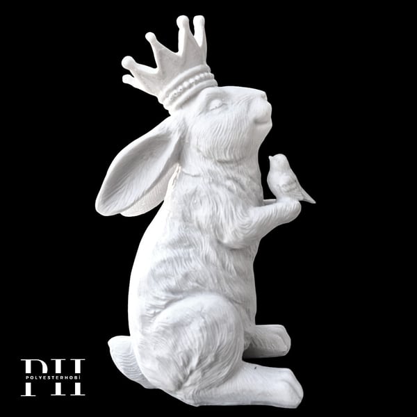 Ob 2634 - Tavşan Taçlı Biblo Ham Polyester Dekoratif Obje