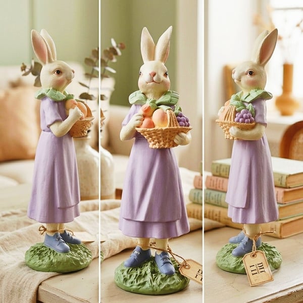 Ob 2643 - Sepetli Kız Tavşan Biblo Ham Polyester Dekoratif Obje 