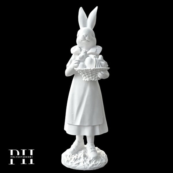 Ob 2643 - Sepetli Kız Tavşan Biblo Ham Polyester Dekoratif Obje 