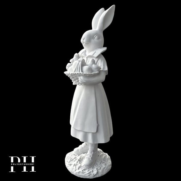 Ob 2643 - Sepetli Kız Tavşan Biblo Ham Polyester Dekoratif Obje 