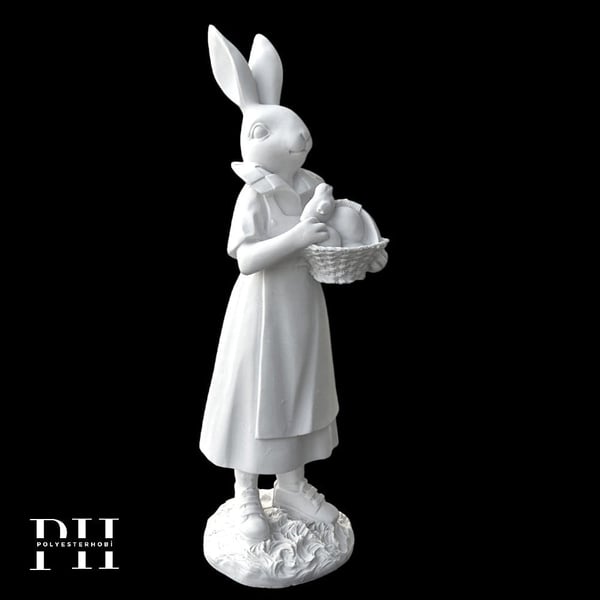 Ob 2643 - Sepetli Kız Tavşan Biblo Ham Polyester Dekoratif Obje 