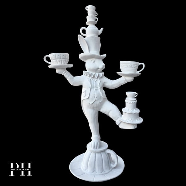 Ob 2687 - Fincanlı Alice Tavşan Biblo Ham Polyester Ev , Bahçe Dekoratif Obje