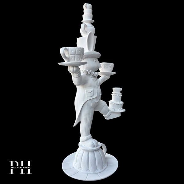 Ob 2687 - Fincanlı Alice Tavşan Biblo Ham Polyester Ev , Bahçe Dekoratif Obje