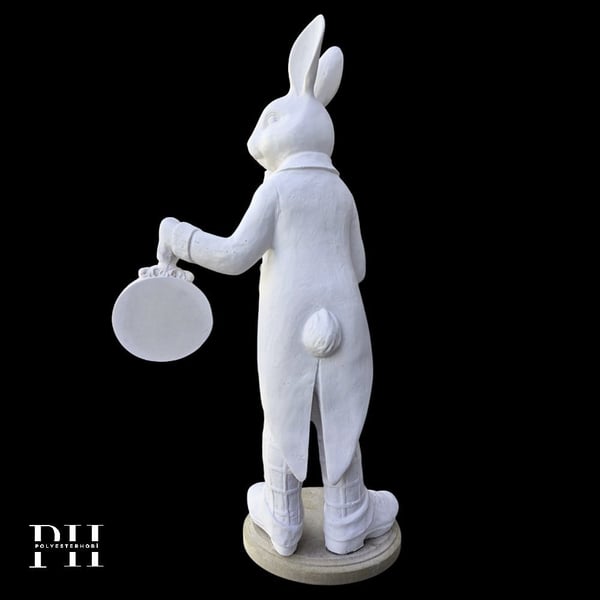 Ob 2688 - Saatli Alice Tavşan Biblo Ham Polyester Ev , Bahçe Dekoratif Obje
