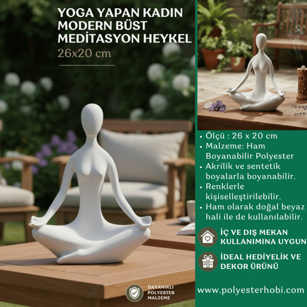 Ob 2703 - Yoga Yapan Kadın Modern Büst Meditasyon Heykel Ham Polyester Ev ,Ofis Dekor