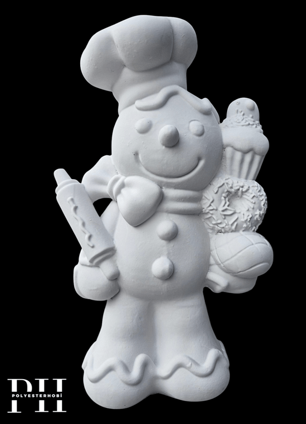OB 2709 - Dev Aşçı Kurabiye Adam Heykel Ham Polyester Obje (50 x 30 cm)