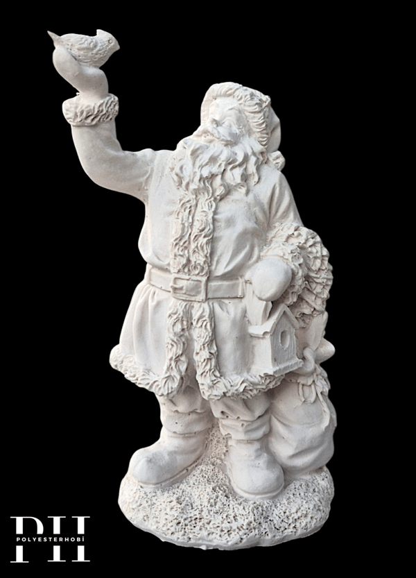 OB 2718 - Noel Baba Kus Detaylı Biblo Heykel Ham Polyester Yılbaşı Obje (16 x 9 x 7 cm)