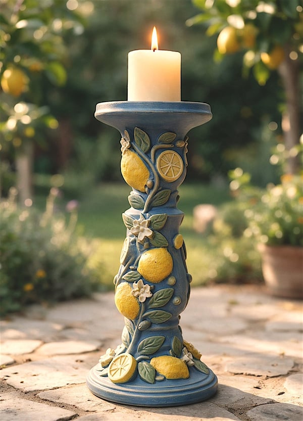 OB 2722 - Limon Detaylı Şamdan Ham Polyester Obje (34 x 16 cm)