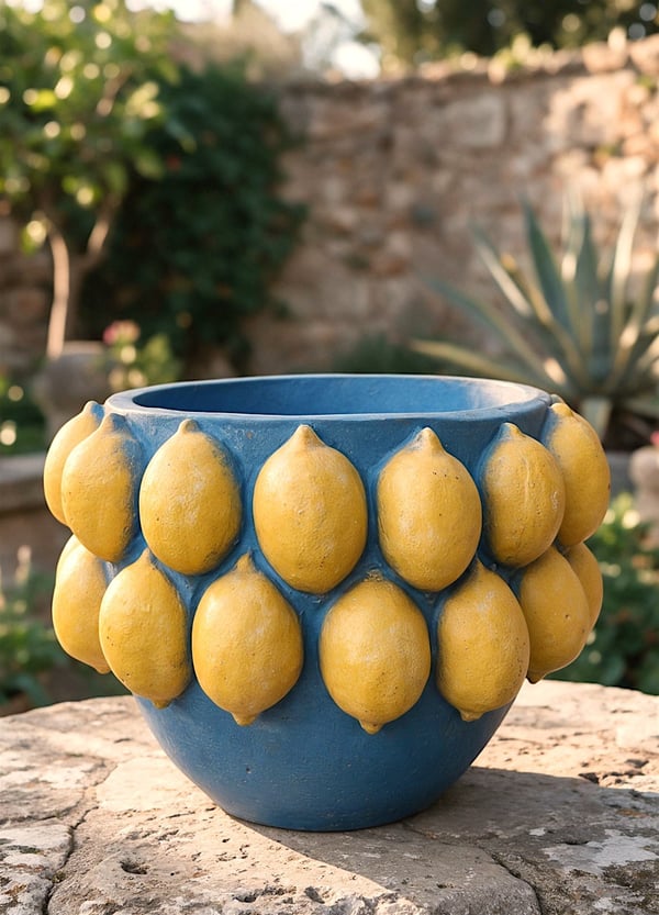 OB 2724- Limon Detaylı Kase Sunumluk ,Vazo Ham Polyester Obje (18 x 18 x 13 cm)
