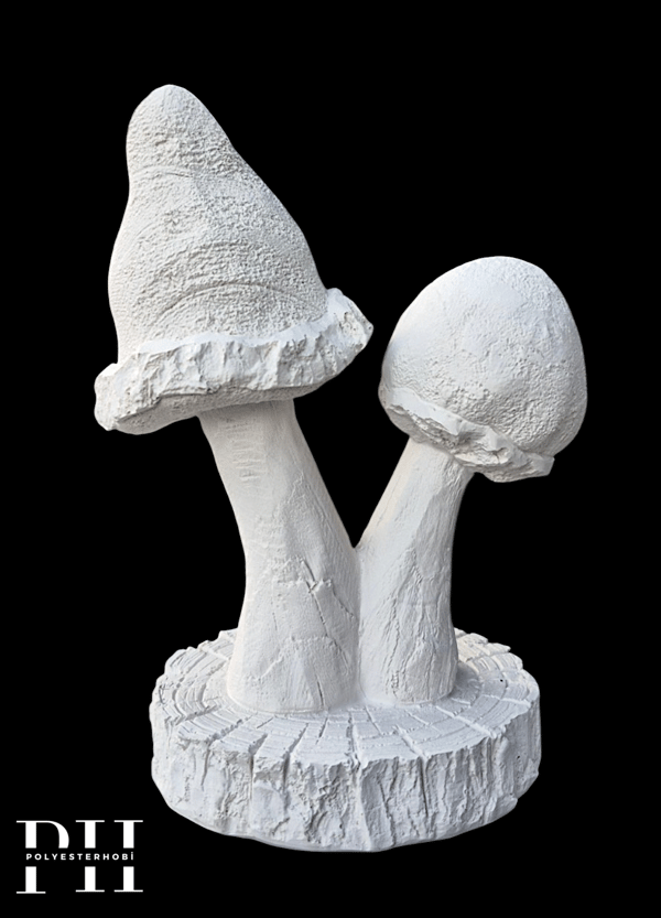 OB 2726 - Mantar 2 Şapkalı Obje Ham Polyester Ev Ve Bahçe Dekor (22 x 15 x 10 cm)