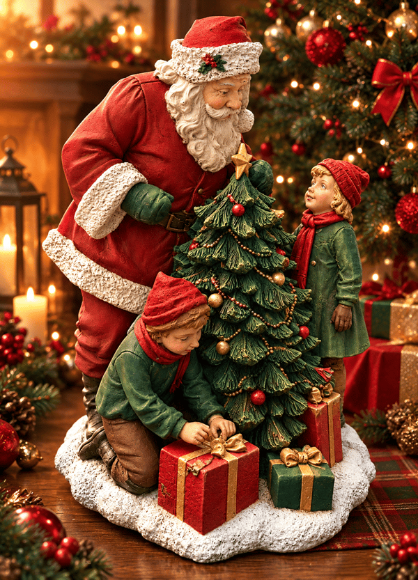 OB 2727 - Noel Baba Ve Çocuklar Biblo Heykel Ham Polyester Yılbaşı Obje
