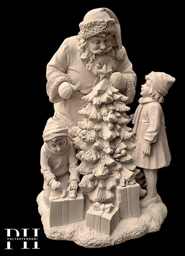 OB 2727 - Noel Baba Ve Çocuklar Biblo Heykel Ham Polyester Yılbaşı Obje