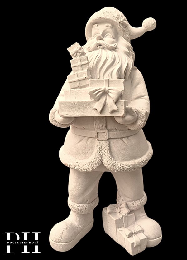 OB 2728 - Noel Baba Hediye Paketli Biblo Heykel Ham Polyester Yılbaşı Obje