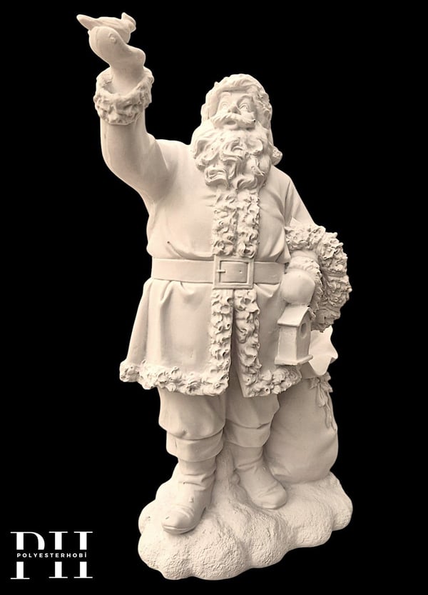 OB 2729 - Noel Baba Kuş Detaylı Biblo Heykel Ham Polyester Yılbaşı Obje