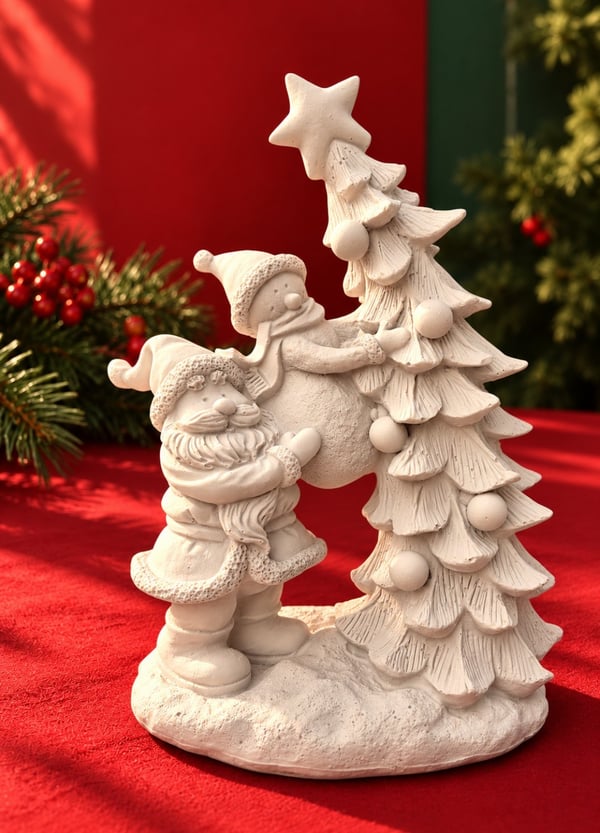OB 2732 - Noel Baba ,Kardan Adam ve Çam Ağacı Biblo Heykel Ham Polyester Yılbaşı Dekoratif Obje