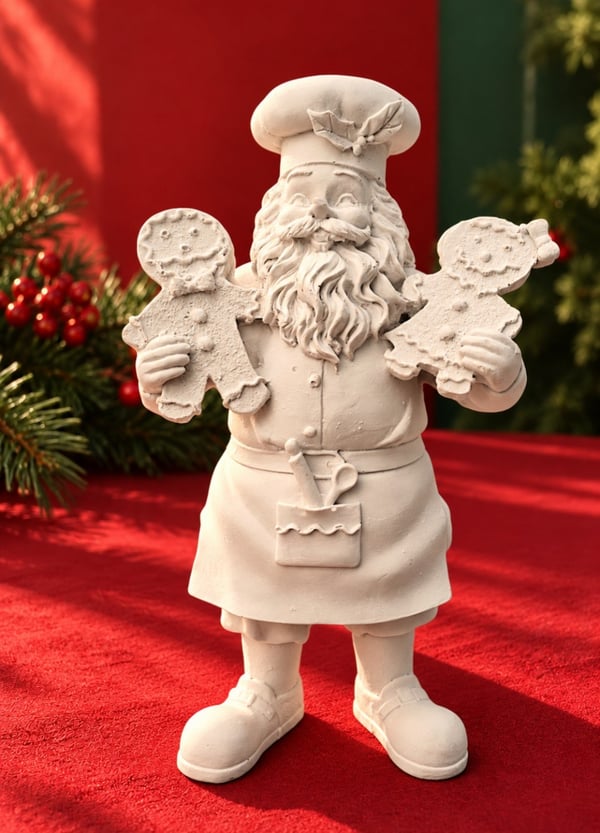 OB 2736 - Kurabiyeli Aşçı Noel Baba Biblo Heykel Ham Polyester Yılbaşı Dekoratif Obje