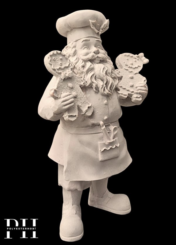 OB 2736 - Kurabiyeli Aşçı Noel Baba Biblo Heykel Ham Polyester Yılbaşı Dekoratif Obje