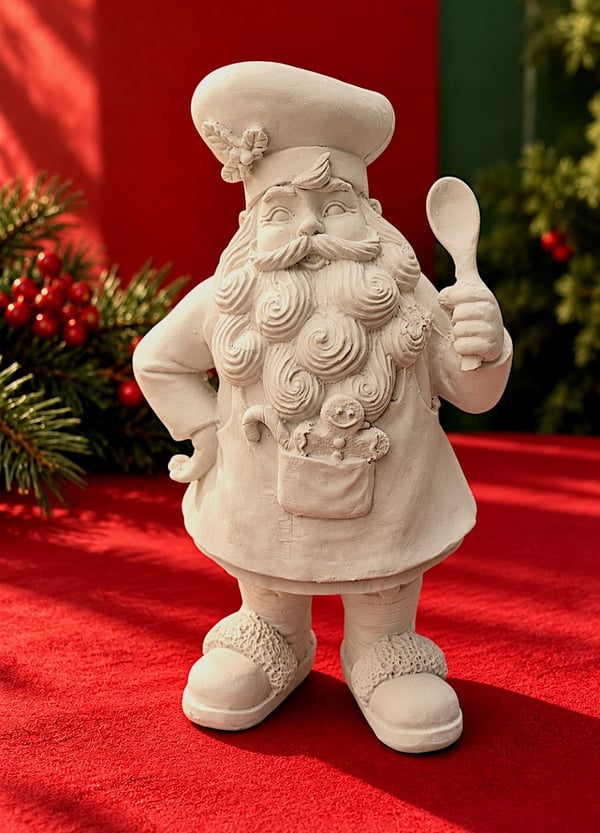 OB 2737 - Kaşıklı Aşçı Noel Baba Biblo Heykel Ham Polyester Yılbaşı Dekoratif Obje