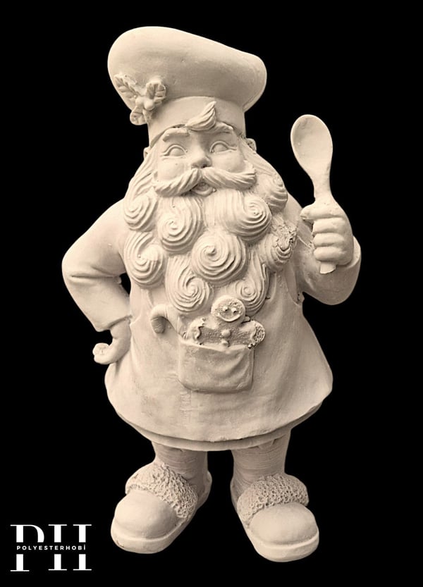 OB 2737 - Kaşıklı Aşçı Noel Baba Biblo Heykel Ham Polyester Yılbaşı Dekoratif Obje