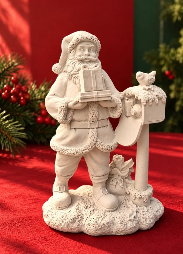 OB 2744 - Noel Baba Posta Kutulu Yılbaşı Biblo Heykel Ham Polyester Dekoratif Obje
