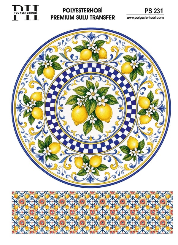 Polyesterhobi Premium Sulu Transfer 25X35 CM  İTALYAN ESİNTİSİ VE LİMON DESENLİ PS 231