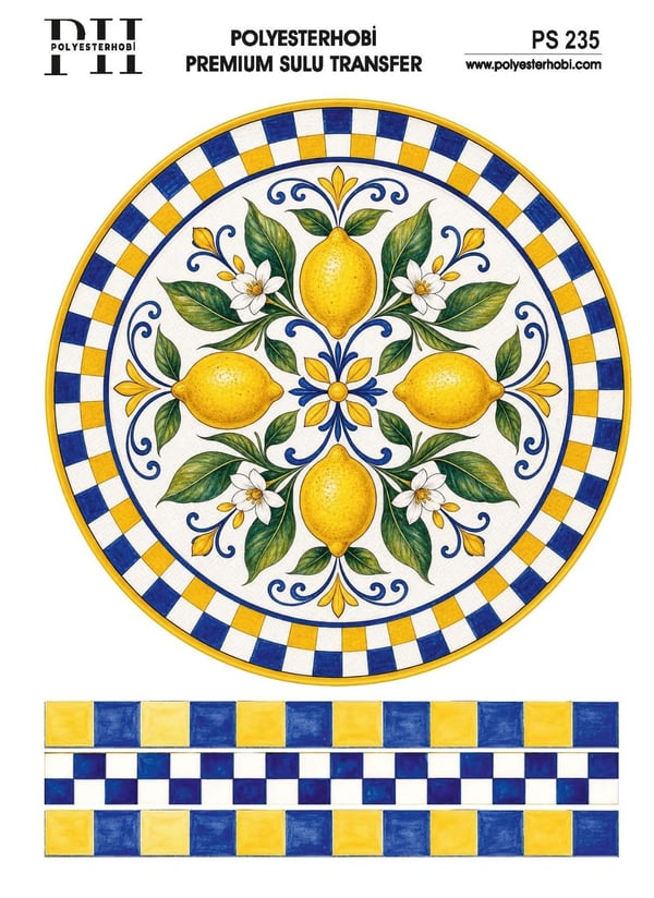 Polyesterhobi Premium Sulu Transfer 25X35 CM  İTALYAN ESİNTİSİ VE LİMON DESENLİ PS 235