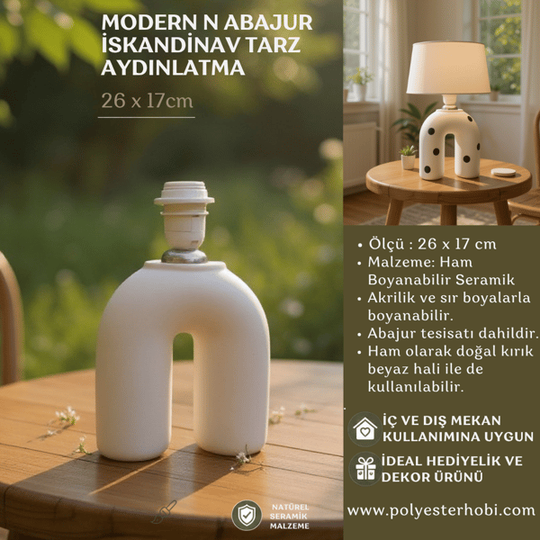 SA 100 - Modern N Abajur İskandinav Tarz Ev Dekor Aydınlatma Ham Seramik Obje